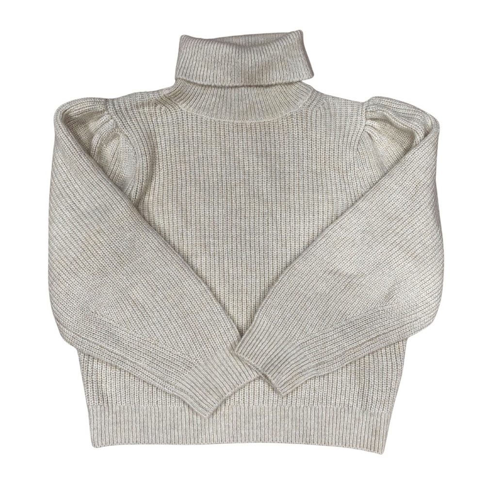 J. Crew Merino Wool Blend Turtleneck Women’s M Cream Puff Sleeve Knit Sweater